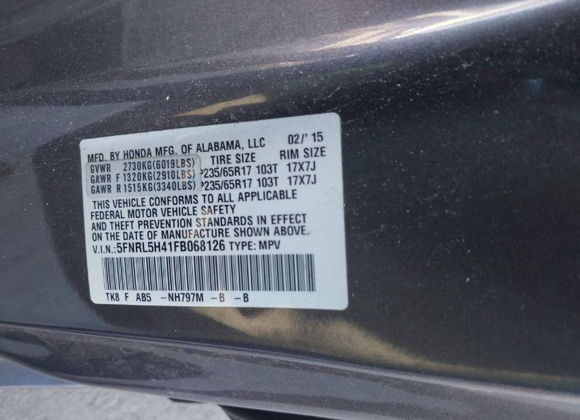 Photo 9 of 2015 Honda Odyssey EX (VIN 5FNRL5H41FB068126)