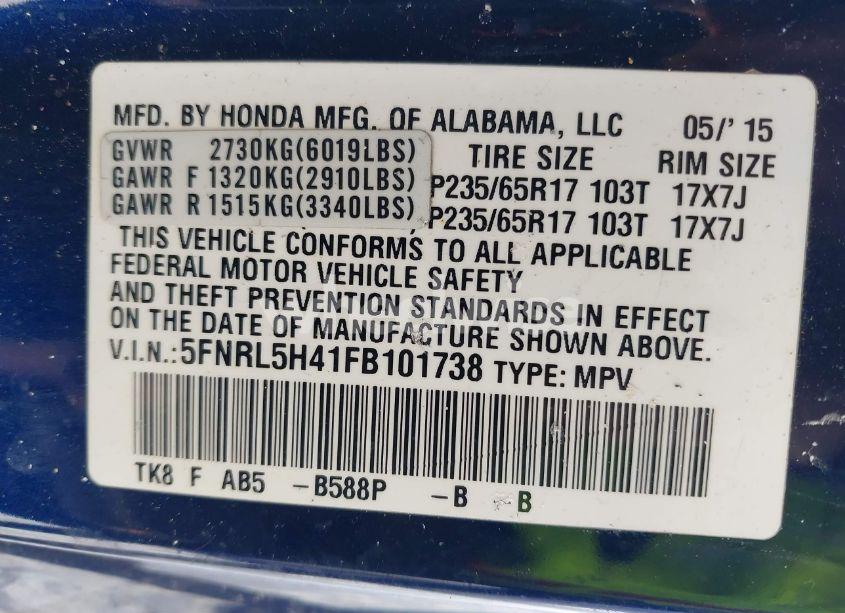 Photo 9 of 2015 Honda Odyssey EX (VIN 5FNRL5H41FB101738)