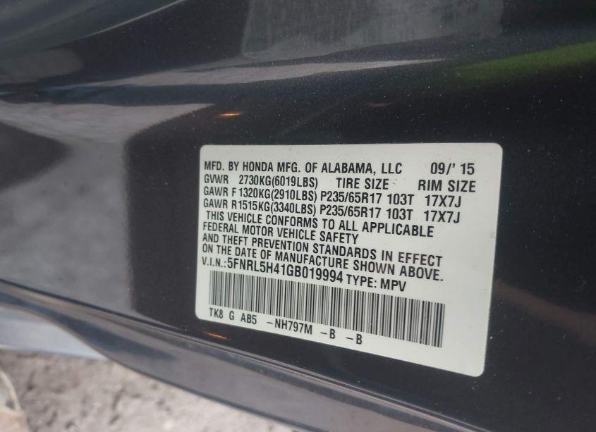 Photo 9 of 2016 Honda Odyssey EX (VIN 5FNRL5H41GB019994)