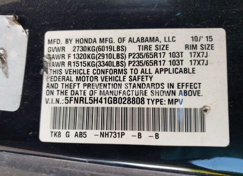 Photo 9 of 2016 Honda Odyssey EX (VIN 5FNRL5H41GB028808)