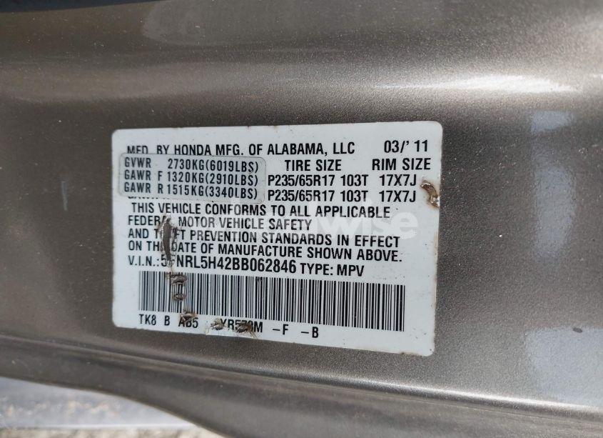 Photo 9 of 2011 Honda Odyssey EX (VIN 5FNRL5H42BB062846)