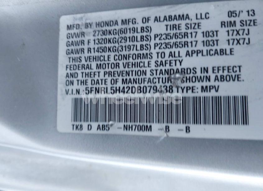 Photo 9 of 2013 Honda Odyssey EX (VIN 5FNRL5H42DB079438)