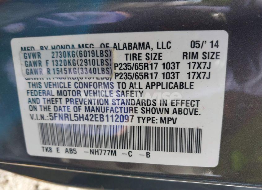 Photo 9 of 2014 Honda Odyssey EX (VIN 5FNRL5H42EB112097)