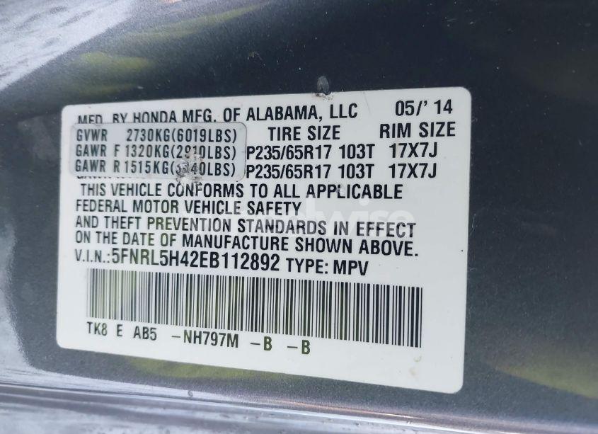 Photo 9 of 2014 Honda Odyssey EX (VIN 5FNRL5H42EB112892)