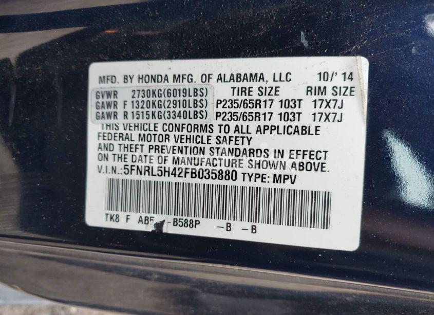 Photo 9 of 2015 Honda Odyssey EX (VIN 5FNRL5H42FB035880)