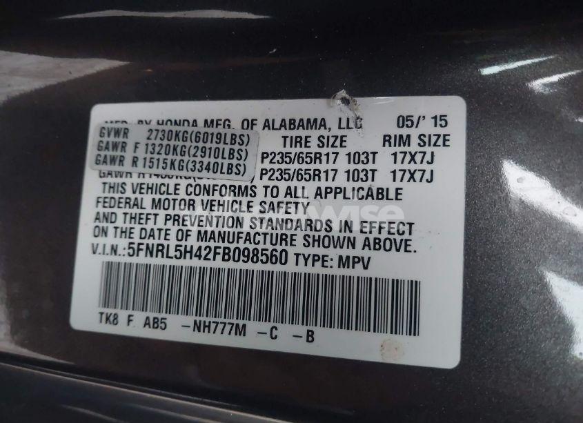 Photo 9 of 2015 Honda Odyssey EX (VIN 5FNRL5H42FB098560)