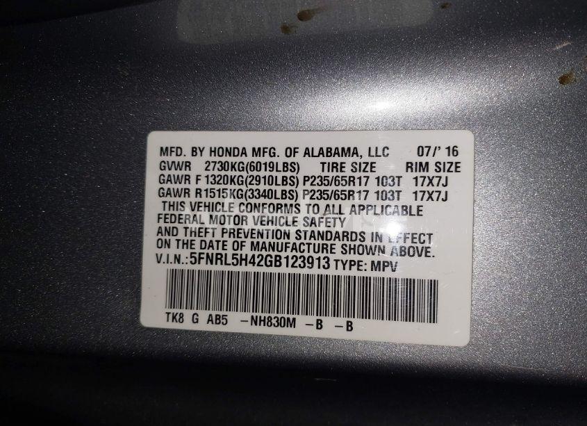 Photo 9 of 2016 Honda Odyssey EX (VIN 5FNRL5H42GB123913)