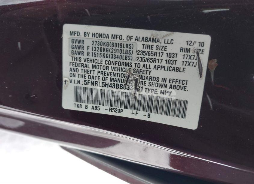 Photo 9 of 2011 Honda Odyssey EX (VIN 5FNRL5H43BB033131)