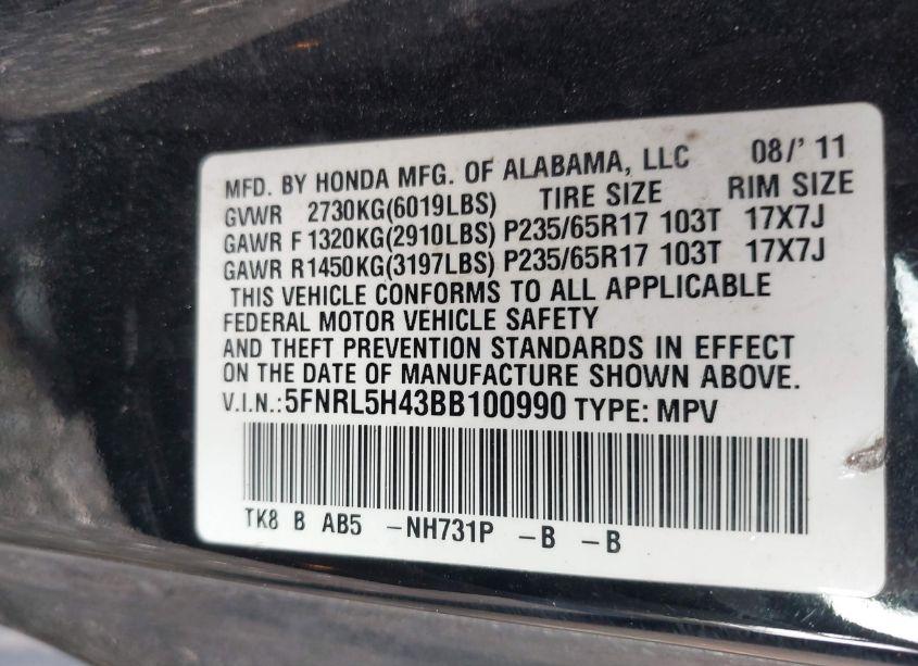 Photo 9 of 2011 Honda Odyssey EX (VIN 5FNRL5H43BB100990)