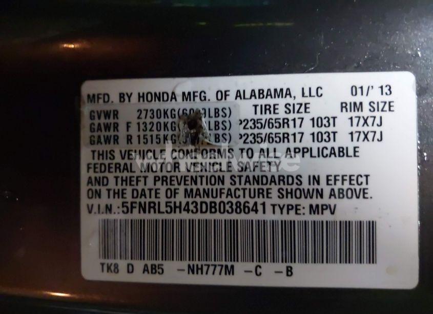 Photo 9 of 2013 Honda Odyssey EX (VIN 5FNRL5H43DB038641)