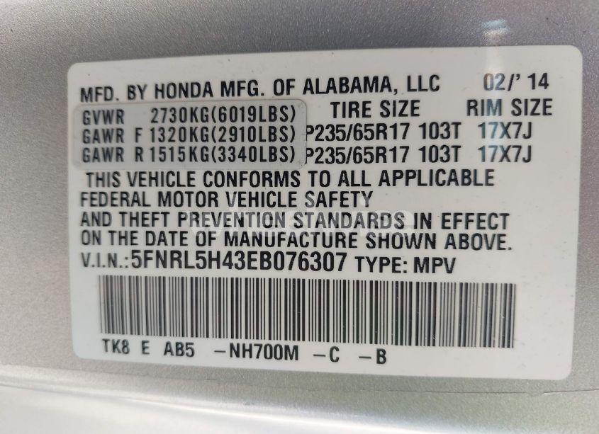 Photo 9 of 2014 Honda Odyssey EX (VIN 5FNRL5H43EB076307)