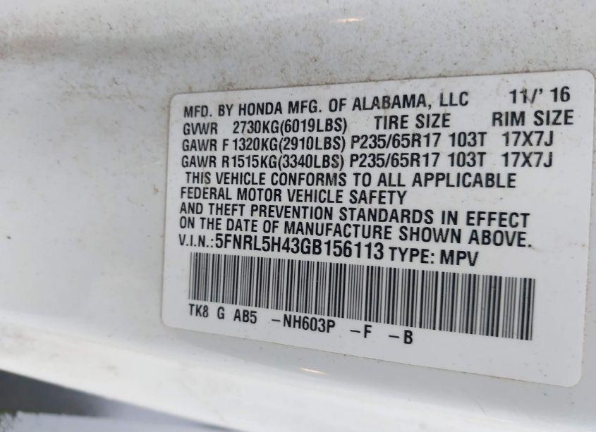 Photo 9 of 2016 Honda Odyssey EX (VIN 5FNRL5H43GB156113)