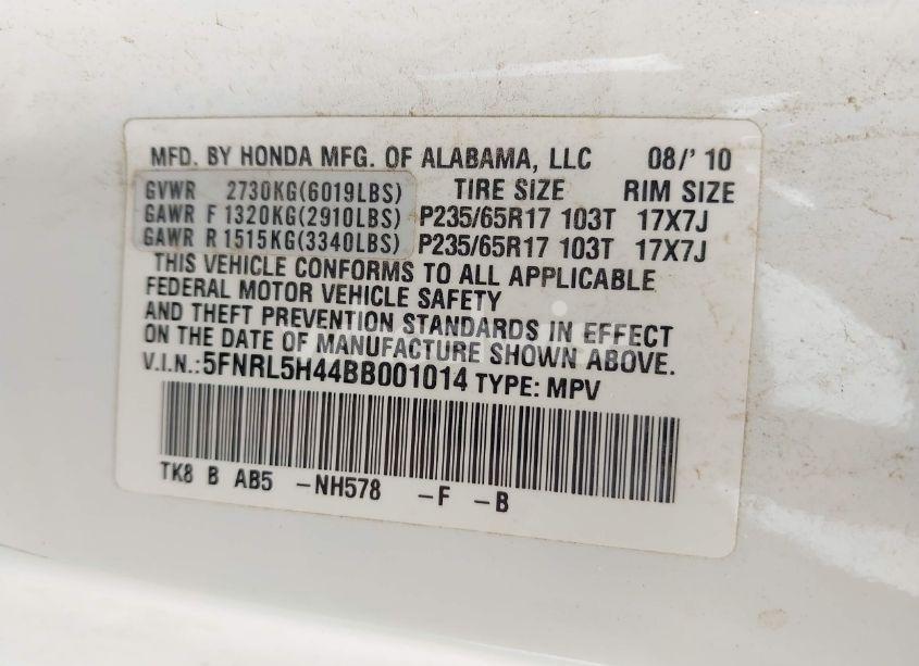 Photo 9 of 2011 Honda Odyssey EX (VIN 5FNRL5H44BB001014)