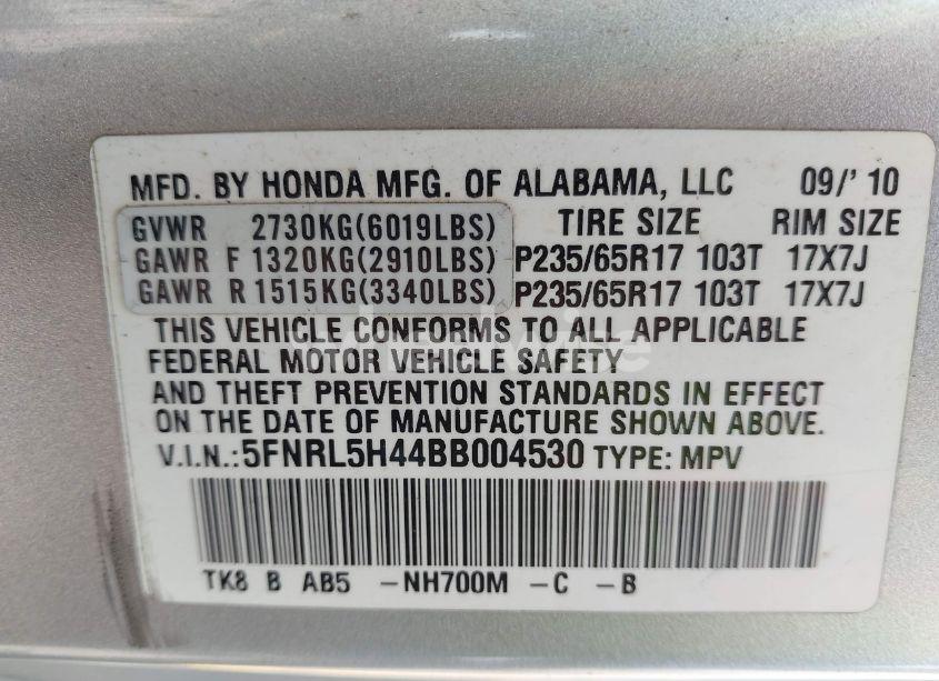 Photo 9 of 2011 Honda Odyssey EX (VIN 5FNRL5H44BB004530)