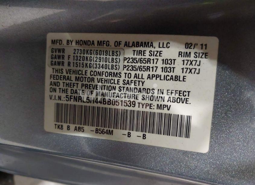 Photo 9 of 2011 Honda Odyssey EX (VIN 5FNRL5H44BB051539)