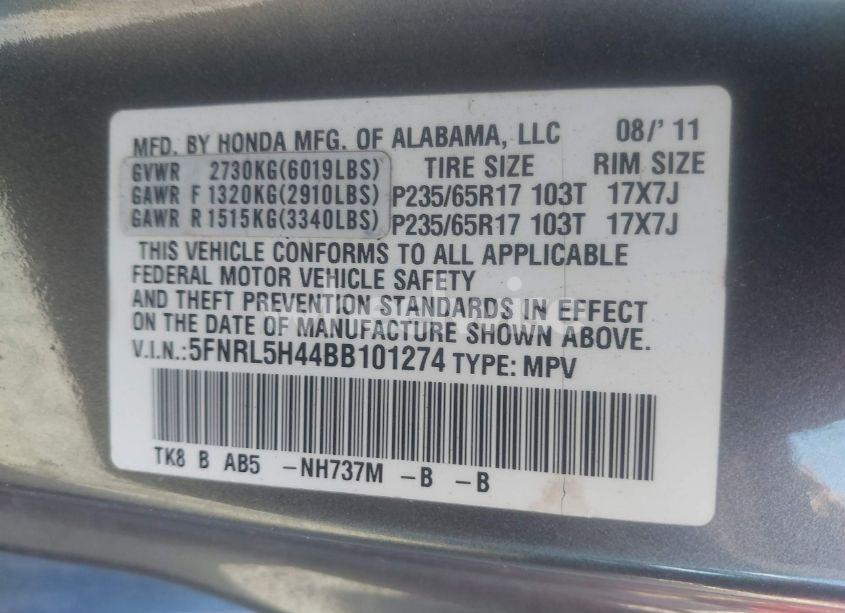 Photo 9 of 2011 Honda Odyssey EX (VIN 5FNRL5H44BB101274)