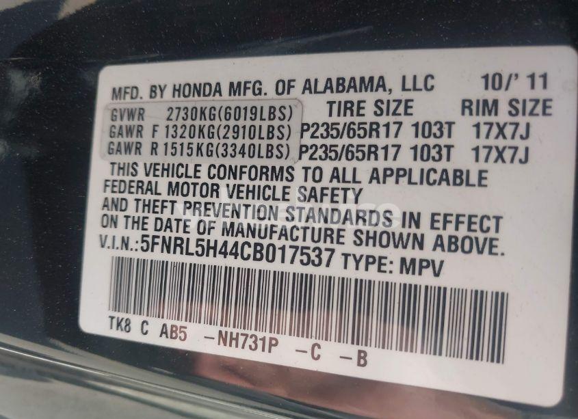 Photo 9 of 2012 Honda Odyssey EX (VIN 5FNRL5H44CB017537)