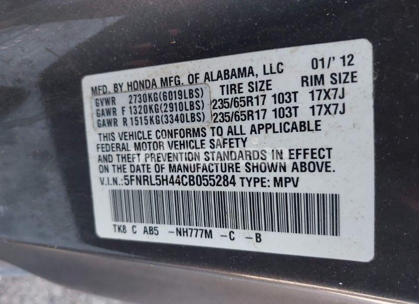 Photo 9 of 2012 Honda Odyssey EX (VIN 5FNRL5H44CB055284)