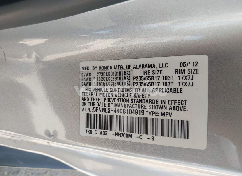 Photo 9 of 2012 Honda Odyssey EX (VIN 5FNRL5H44CB104919)