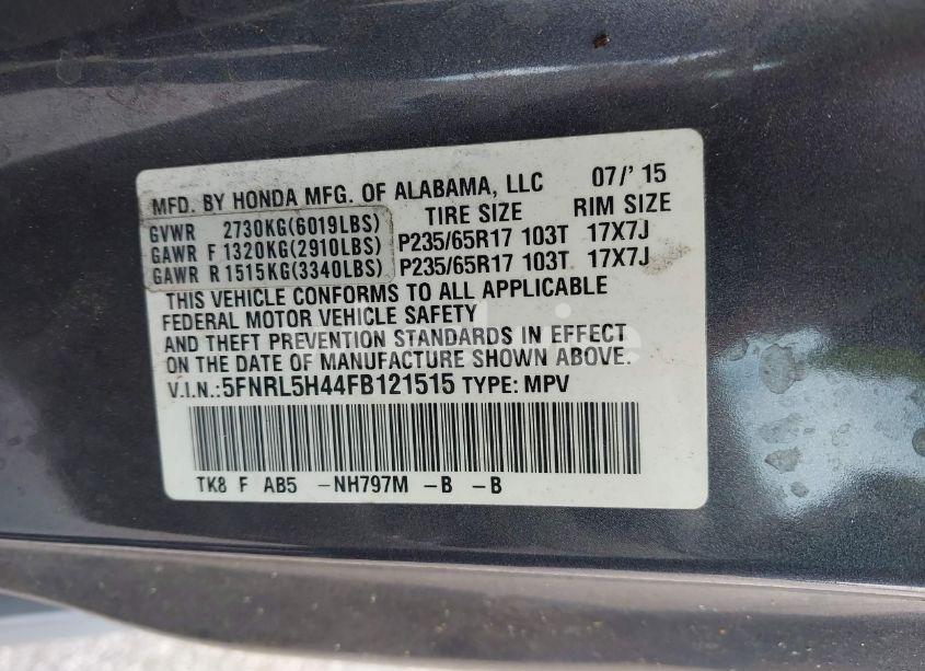Photo 9 of 2015 Honda Odyssey EX (VIN 5FNRL5H44FB121515)