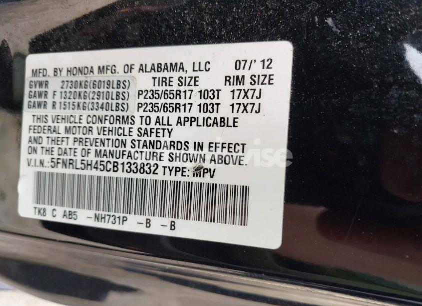 Photo 9 of 2012 Honda Odyssey EX (VIN 5FNRL5H45CB133832)