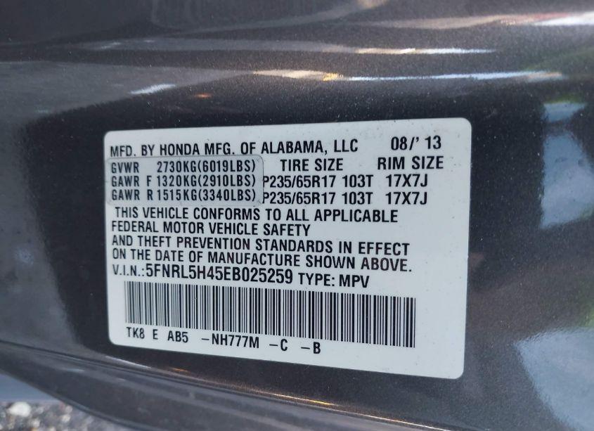 Photo 9 of 2014 Honda Odyssey EX (VIN 5FNRL5H45EB025259)