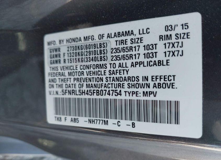 Photo 9 of 2015 Honda Odyssey EX (VIN 5FNRL5H45FB074754)