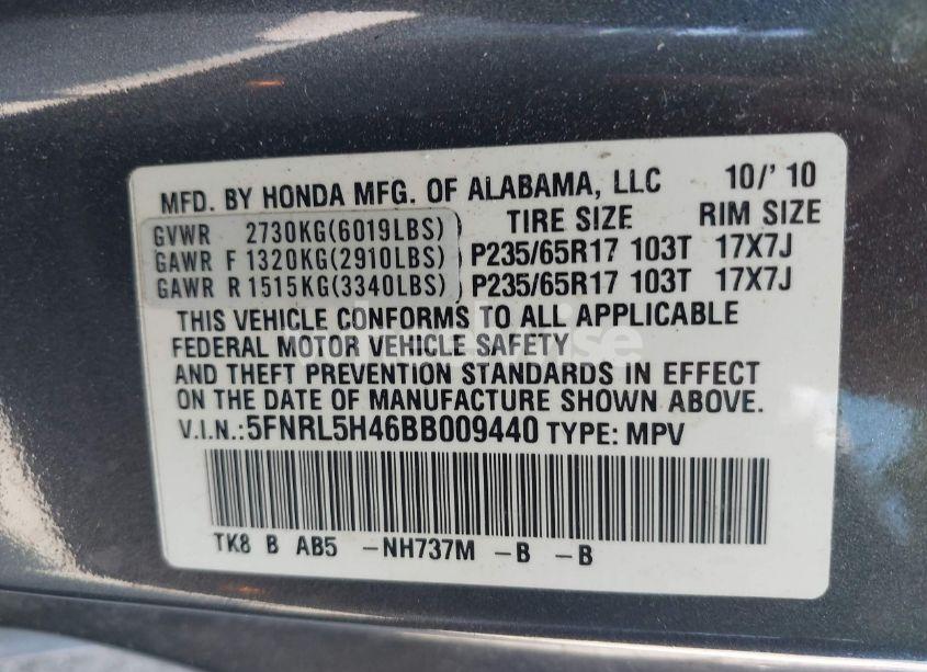 Photo 9 of 2011 Honda Odyssey EX (VIN 5FNRL5H46BB009440)