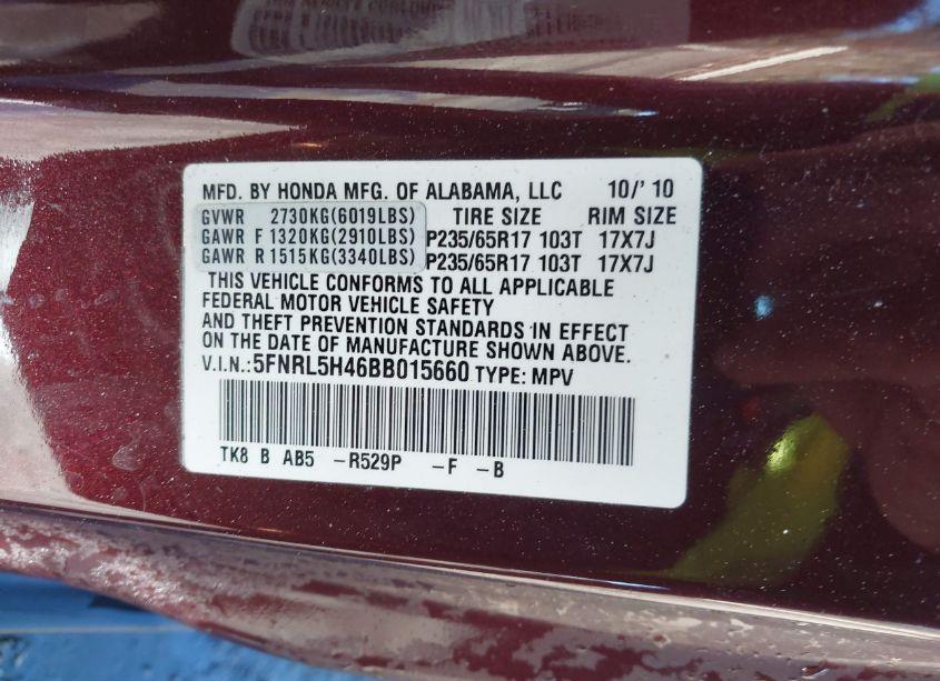 Photo 9 of 2011 Honda Odyssey EX (VIN 5FNRL5H46BB015660)