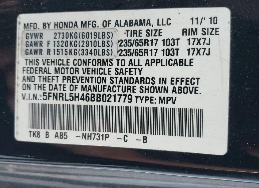 Photo 9 of 2011 Honda Odyssey EX (VIN 5FNRL5H46BB021779)