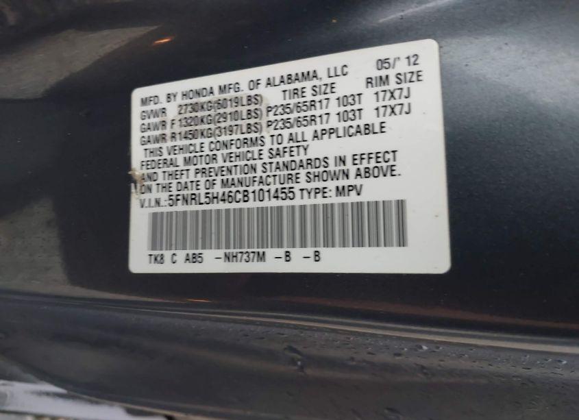 Photo 9 of 2012 Honda Odyssey EX (VIN 5FNRL5H46CB101455)