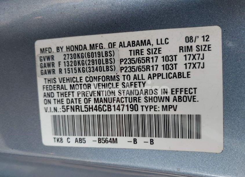 Photo 9 of 2012 Honda Odyssey EX (VIN 5FNRL5H46CB147190)