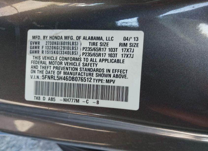 Photo 9 of 2013 Honda Odyssey EX (VIN 5FNRL5H46DB076512)