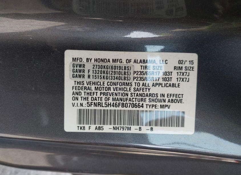 Photo 9 of 2015 Honda Odyssey EX (VIN 5FNRL5H46FB070664)