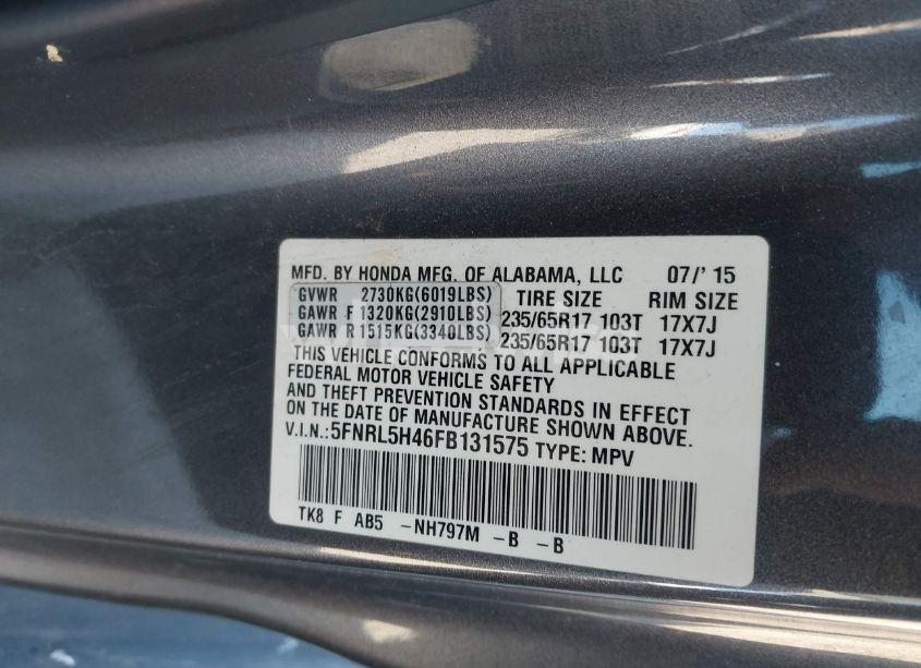 Photo 9 of 2015 Honda Odyssey EX (VIN 5FNRL5H46FB131575)
