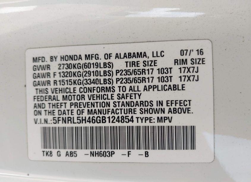 Photo 9 of 2016 Honda Odyssey EX (VIN 5FNRL5H46GB124854)