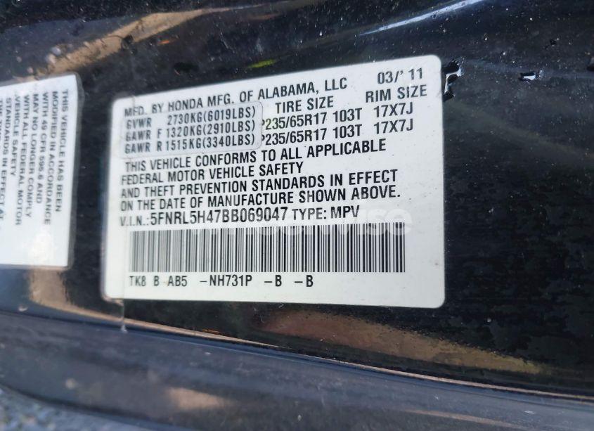 Photo 9 of 2011 Honda Odyssey EX (VIN 5FNRL5H47BB069047)