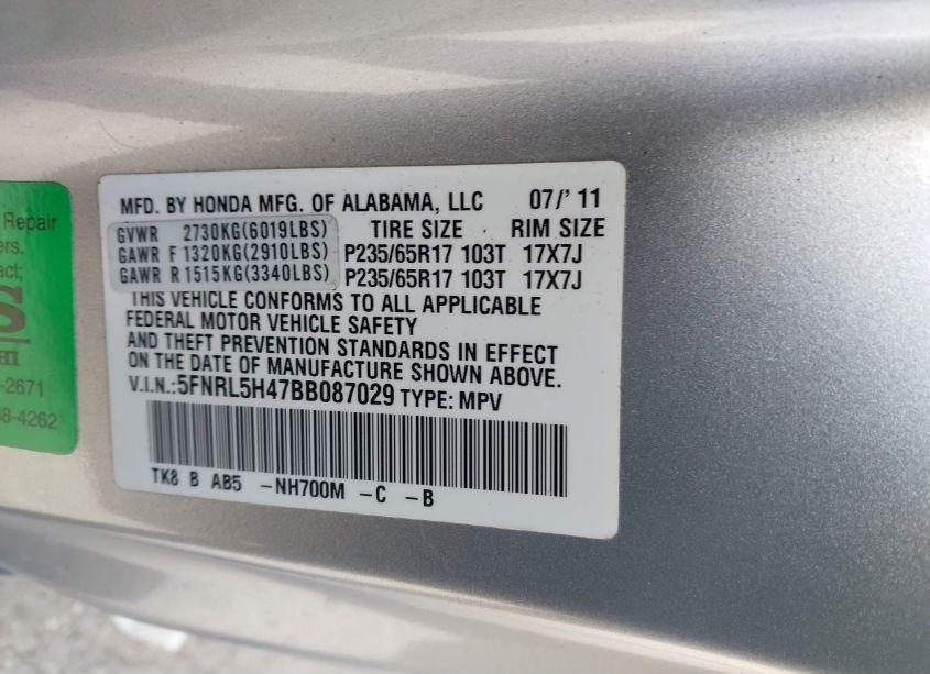 Photo 9 of 2011 Honda Odyssey EX (VIN 5FNRL5H47BB087029)