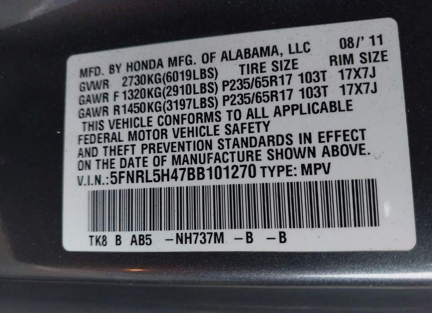 Photo 9 of 2011 Honda Odyssey EX (VIN 5FNRL5H47BB101270)