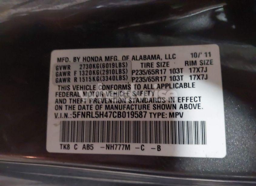 Photo 9 of 2012 Honda Odyssey EX (VIN 5FNRL5H47CB019587)