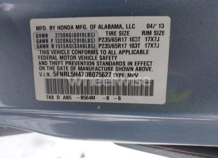 Photo 9 of 2013 Honda Odyssey EX (VIN 5FNRL5H47DB075627)