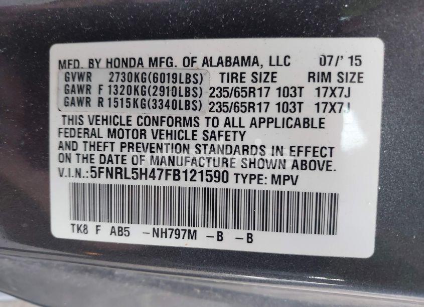 Photo 9 of 2015 Honda Odyssey EX (VIN 5FNRL5H47FB121590)