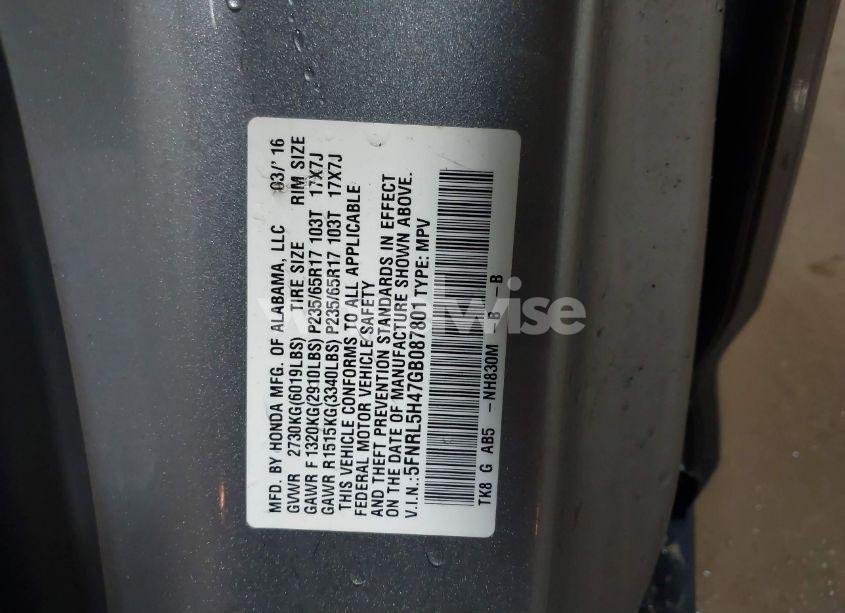 Photo 9 of 2016 Honda Odyssey EX (VIN 5FNRL5H47GB087801)