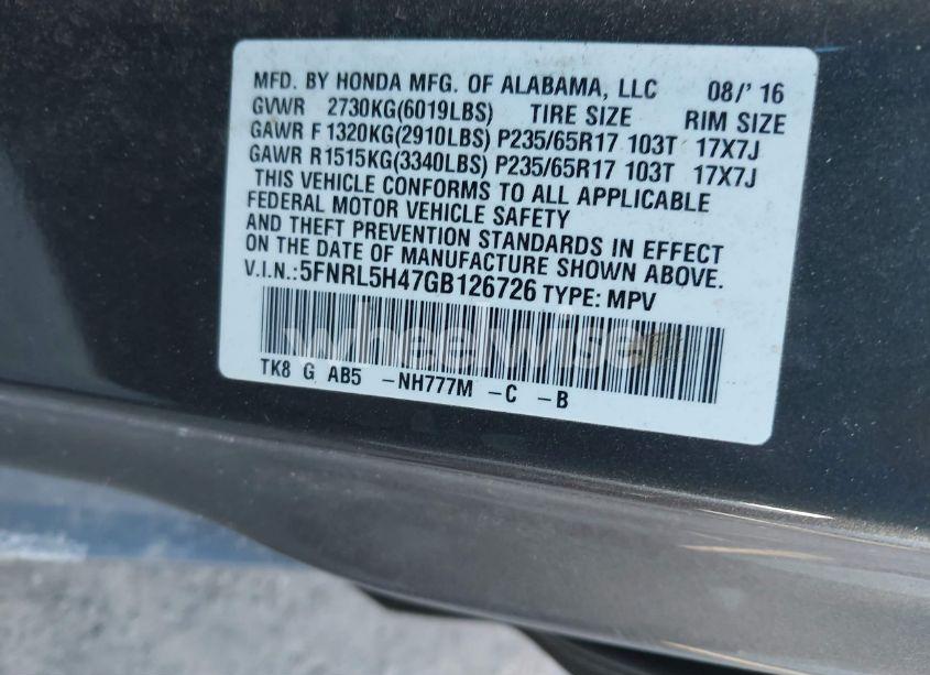 Photo 9 of 2016 Honda Odyssey EX (VIN 5FNRL5H47GB126726)