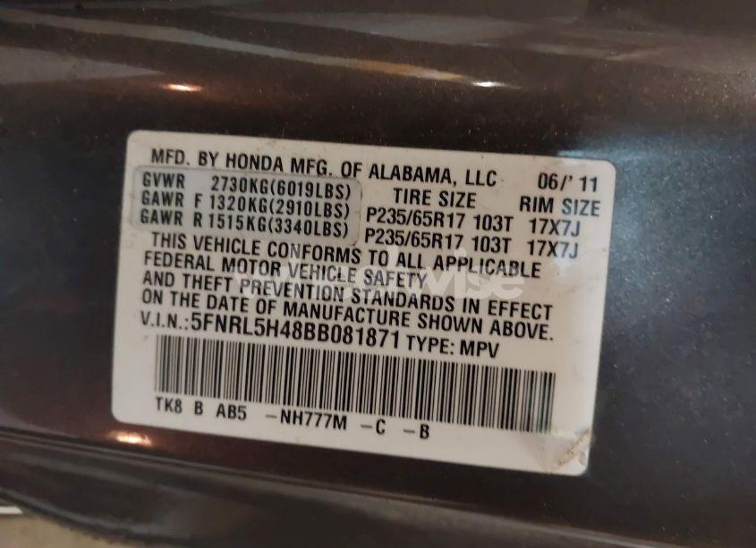 Photo 9 of 2011 Honda Odyssey EX (VIN 5FNRL5H48BB081871)