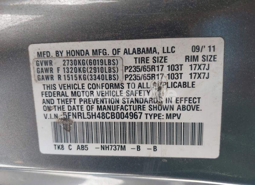 Photo 9 of 2012 Honda Odyssey EX (VIN 5FNRL5H48CB004967)