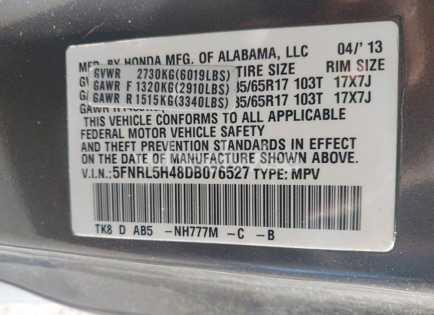 Photo 9 of 2013 Honda Odyssey EX (VIN 5FNRL5H48DB076527)