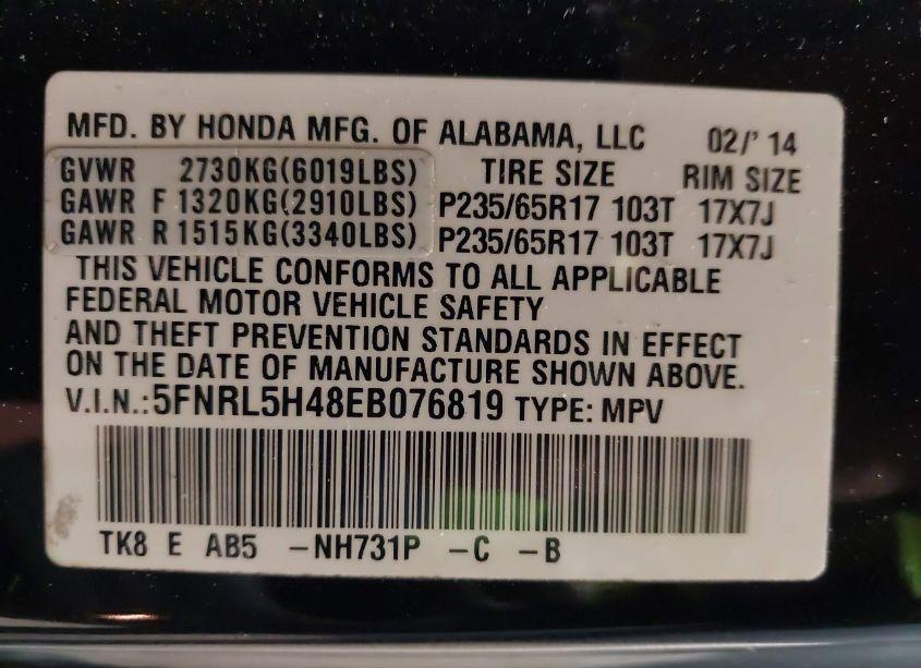 Photo 9 of 2014 Honda Odyssey EX (VIN 5FNRL5H48EB076819)