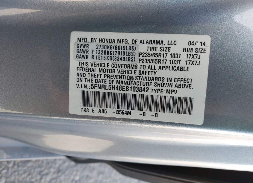 Photo 9 of 2014 Honda Odyssey EX (VIN 5FNRL5H48EB103842)