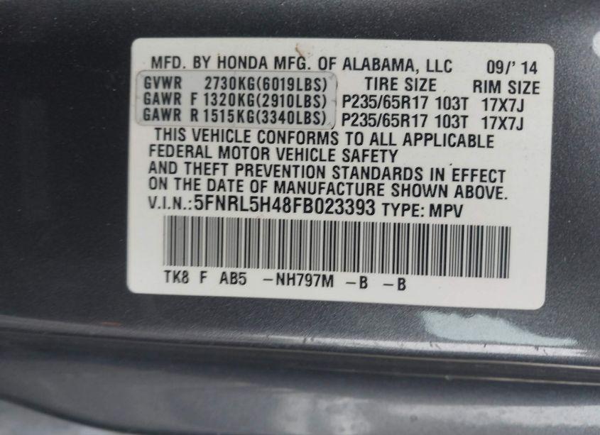 Photo 9 of 2015 Honda Odyssey EX (VIN 5FNRL5H48FB023393)